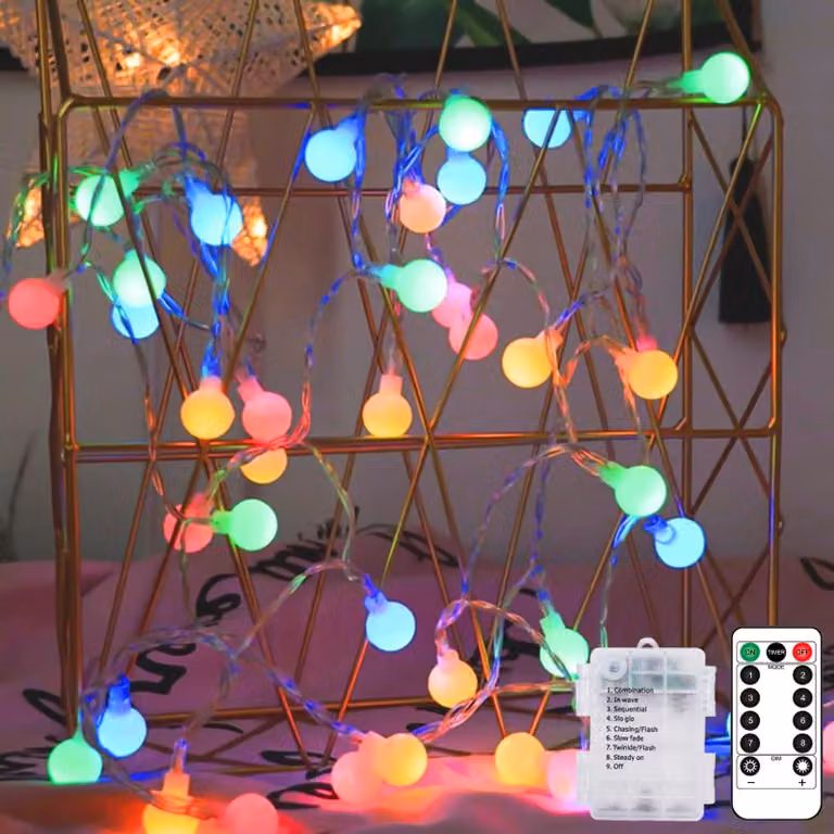 Catena luminosa a LED, lunghezza 10,3 metri, 80 sfere colorate, impermeabile, con telecomando