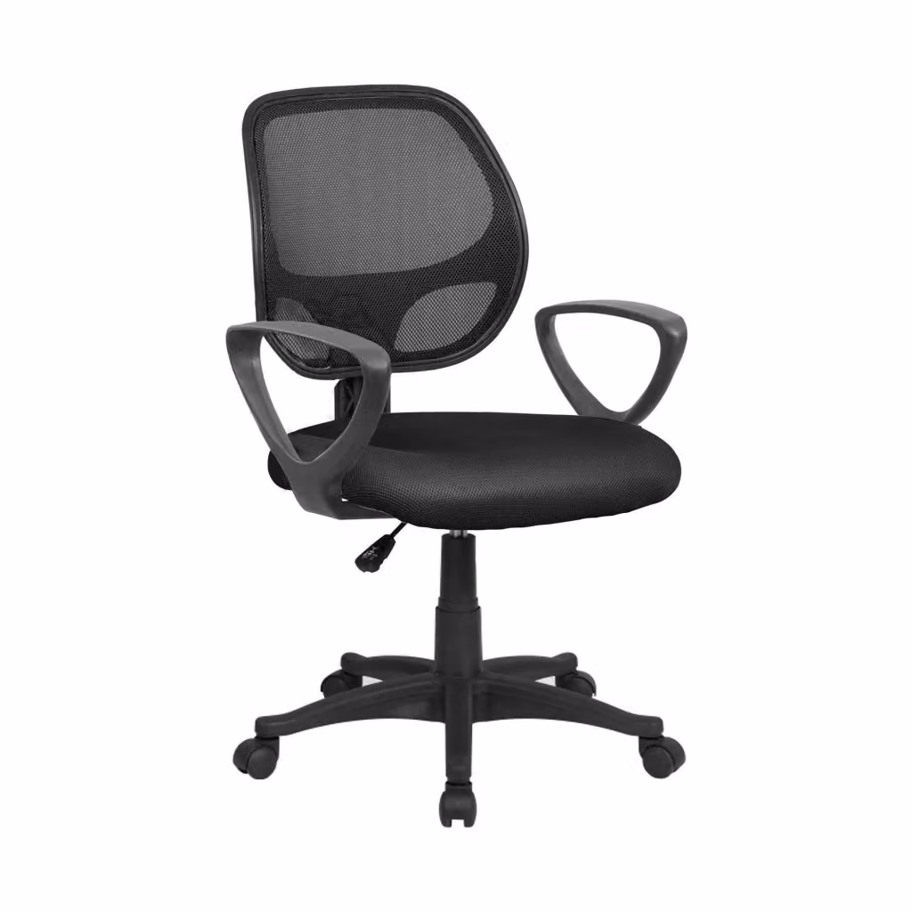 Sedia da ufficio DMORA Filiberta, Poltrona operativa ergonomica con braccioli e ruote, Nero, L: 56 cm, P: 57 cm, H: 88/100 cm – 2
