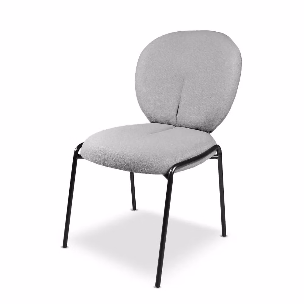 Set di 2 sedie da pranzo Sirio in tessuto teddy grigio con struttura in metallo nero L: 53 cm, P: 39 cm, H: 94 cm – 2