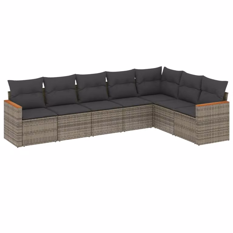 Set Divani da Giardino 7 pz con Cuscini Grigio in Polyrattan