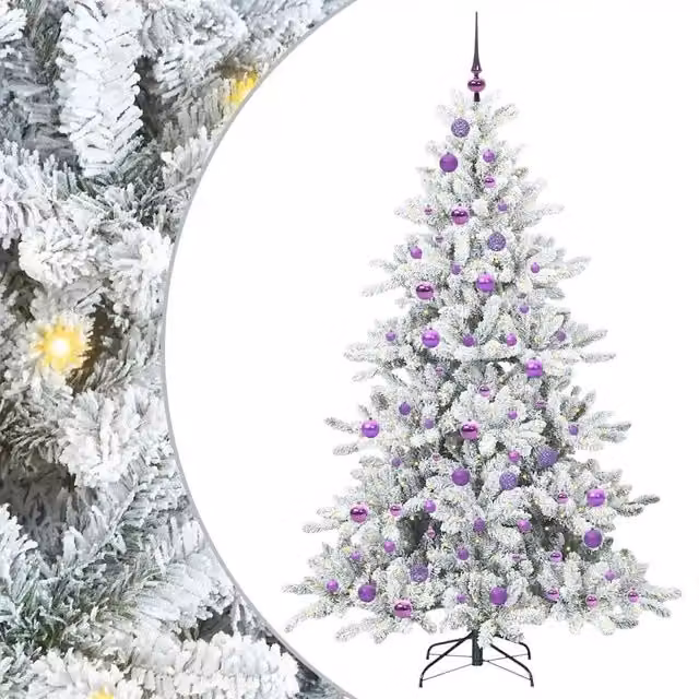 Albero di Natale artificiale moderno vidaXL bianco con luci LED bianco caldo e rami pieghevoli in PVC e metallo, Altezza: 180 cm