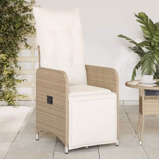 Set di 2 sedie reclinabili da giardino vidaXL in polyrattan beige con cuscini bianchi – 1