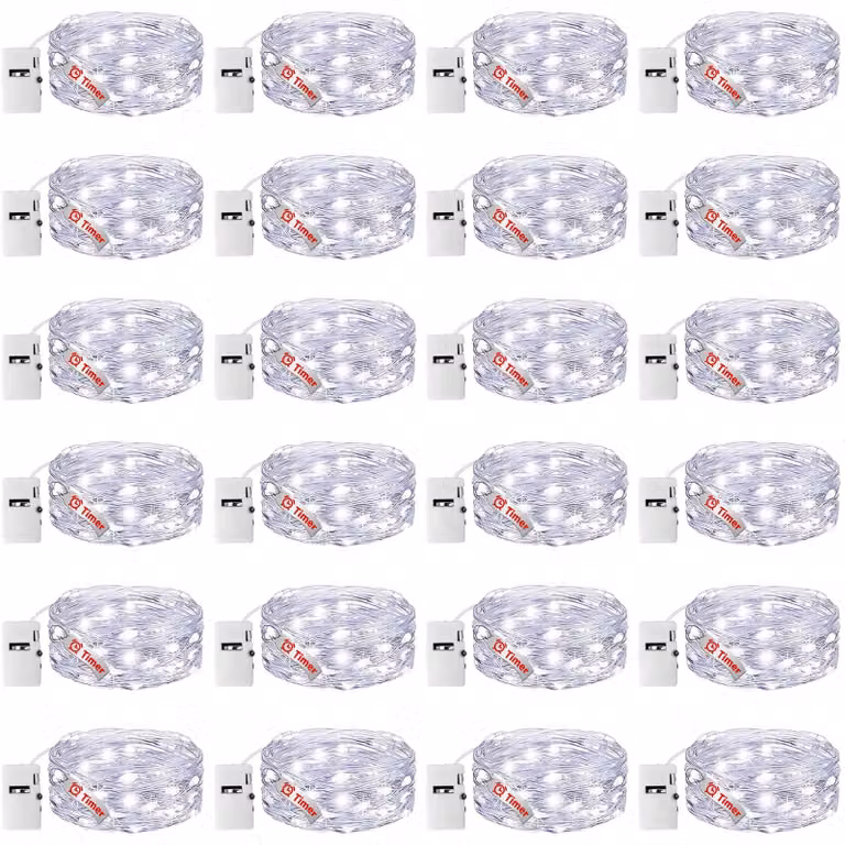 Catena luminosa a LED, 20 luci, bianco freddo, 2 metri, set da 6 con timer