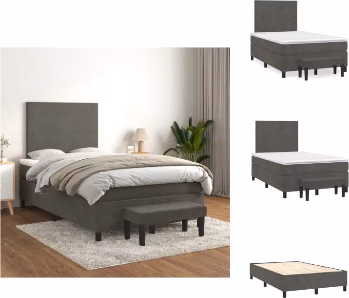 vidaXL Letto a molle con materasso grigio scuro 120x200 cm in velluto - Letti e strutture letto