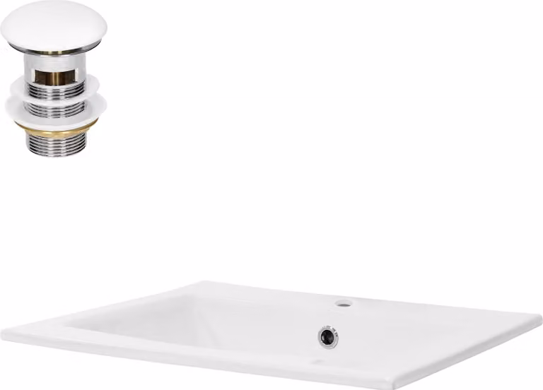 Lavabo LuxeBath Lavabo da appoggio Square, 52,5x45x21 cm, bianco, Vetroceramica, incl. set di scarico con troppopieno