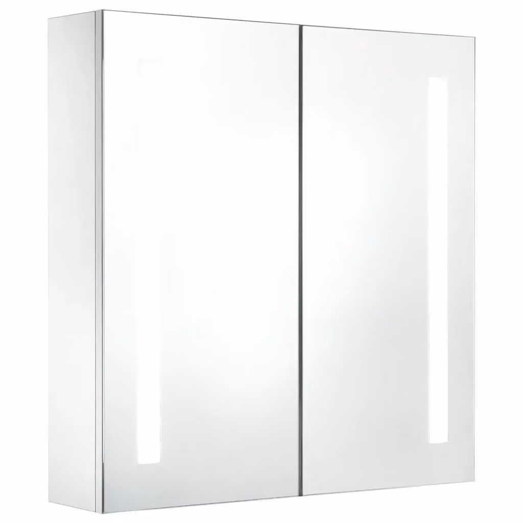 Armadietto da bagno moderno vidaXL con specchio, illuminazione LED e ripiani interni, bianco e argento, L: 60 cm, P: 14 cm, H: 62 cm – 2