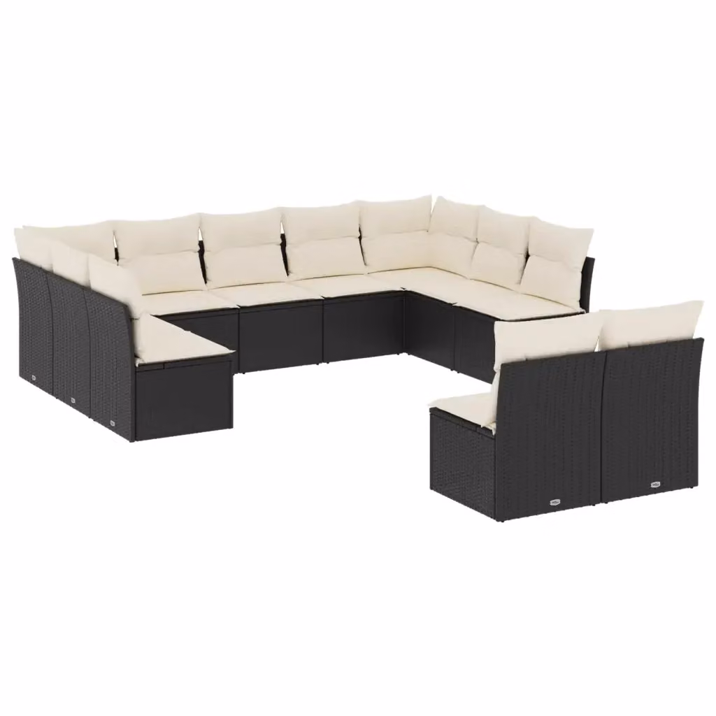 Set di divani da giardino vidaXL 11 pz in polyrattan nero con cuscini e struttura in metallo – 2