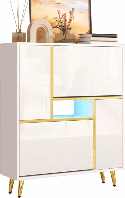 Scarpiera moderna, bianca con frontale lucido e illuminazione a LED a 16 colori (80 x 25 x 96 cm)