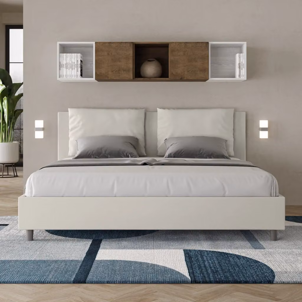Letto Matrimoniale Moderno GIORDANOSHOP Bianco con Cassetti e Struttura Imbottita L/P/H: 200 x 110 x 215 cm – 2