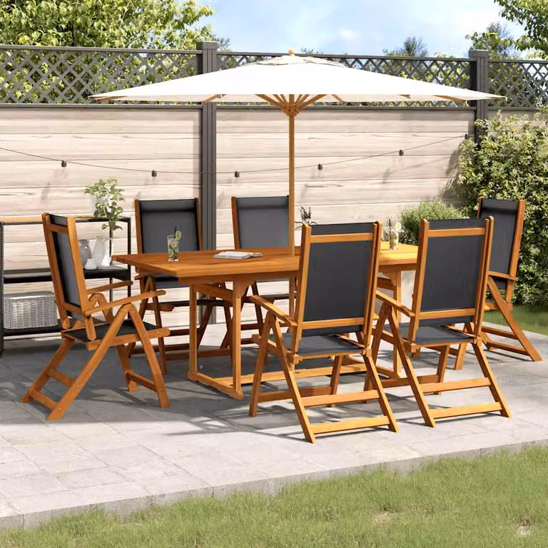 Set Pranzo da Giardino vidaXL in Legno di Acacia e Textilene, 7 Pezzi, Marrone e Nero