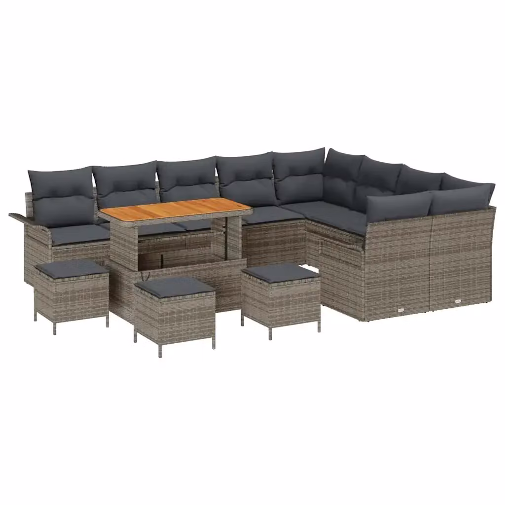 Set Divano da Giardino Moderno vidaXL in Rattan e Legno di Acacia Grigio 13 Posti – 2