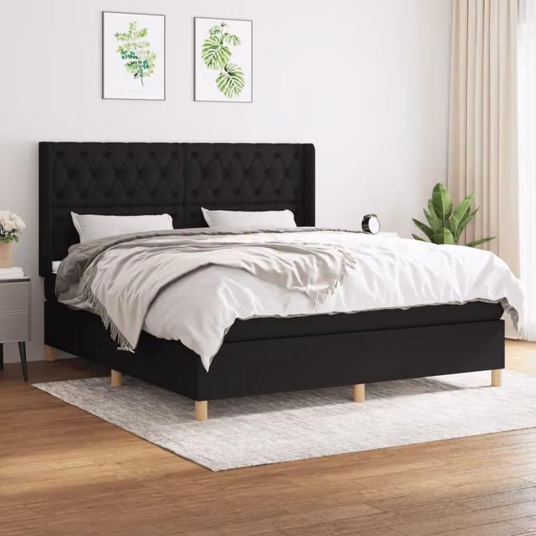 The Living Store Letto a molle con materasso nero 160x200 cm in tessuto