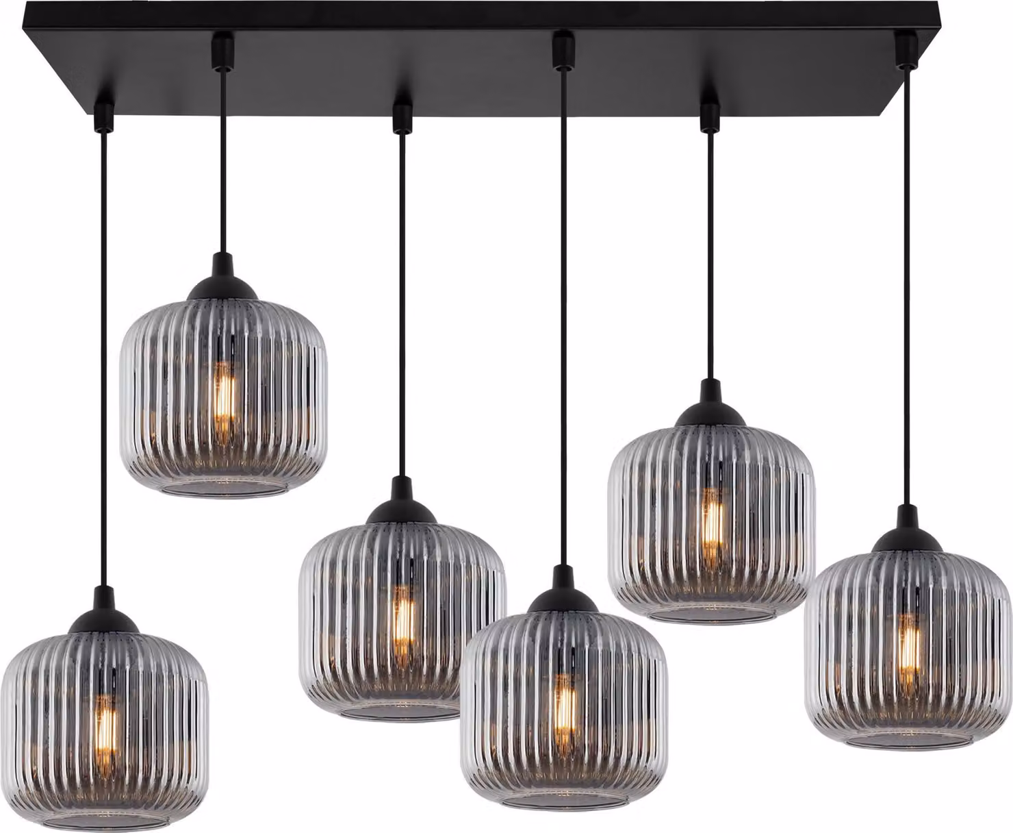 Lampada a sospensione Riffle nera a 6 luci – Lampada a sospensione moderna con paralume cilindrico color grafite E27 per soggiorno e sala da pranzo