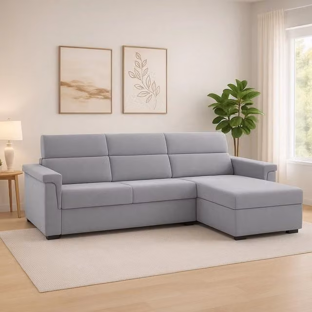 Divano a L DMORA Cintano Grigio con Penisola Sfoderabile e Struttura in Legno Made in Italy L/P: 285 x 160 cm – 1