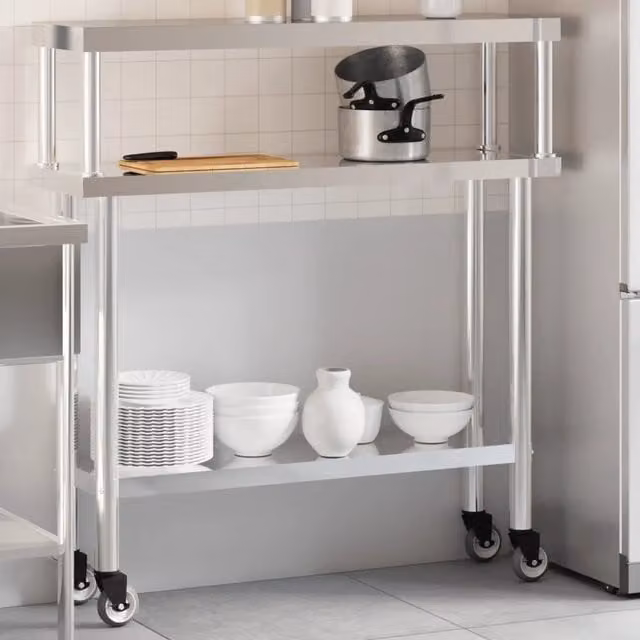 Tavolo Lavoro Cucina con Ripiano-Piano di Lavoro Cucina 110x30x120 cm Acciaio Inox 598985