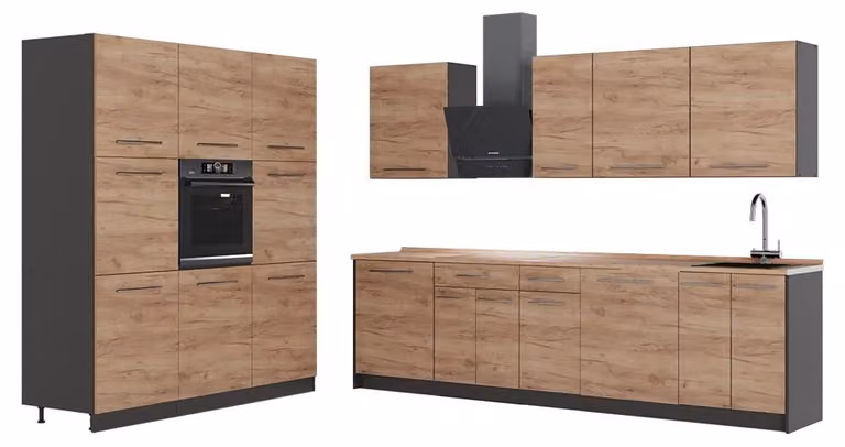 Cucina componibile Vicco Fame-Line Rovere dorato/Antracite 460 cm, PL Rovere, Model 63846
