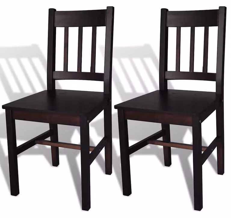 Set di 2 sedie da pranzo in legno massello di pino, colore marrone scuro