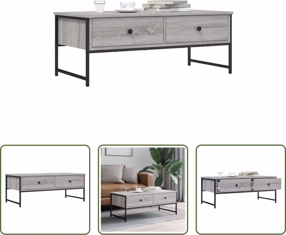 The Living Store Tavolino Grigio Sonoma 101x49x39,5 cm Materiale a base di legno