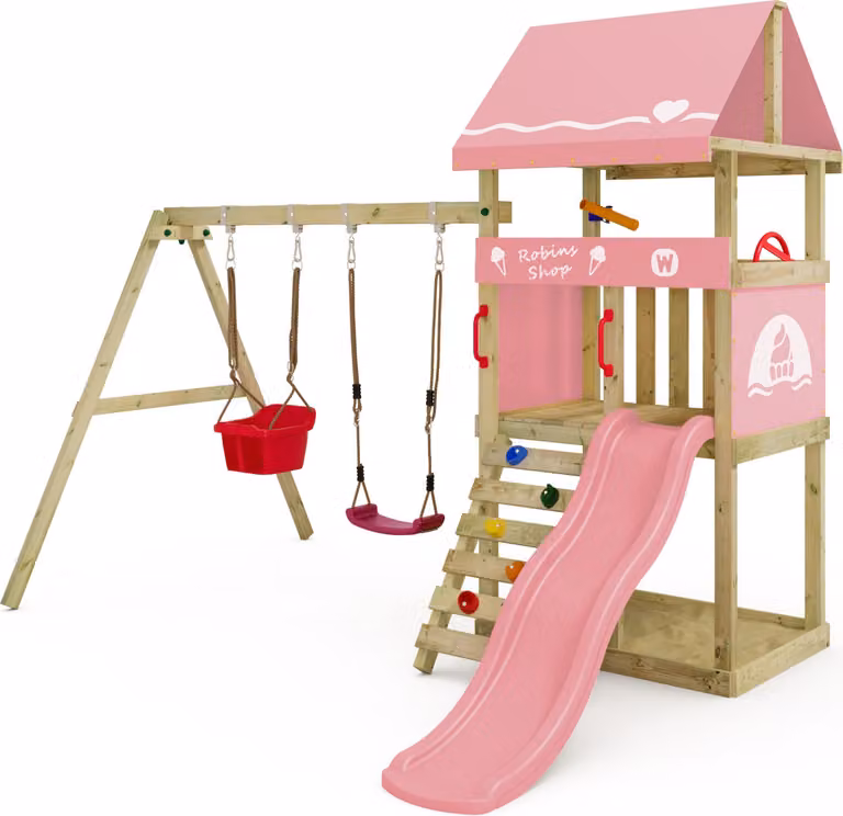 Torre giochi Wickey DinkyHouse con scivolo e altalena doppia in rosa chiaro
