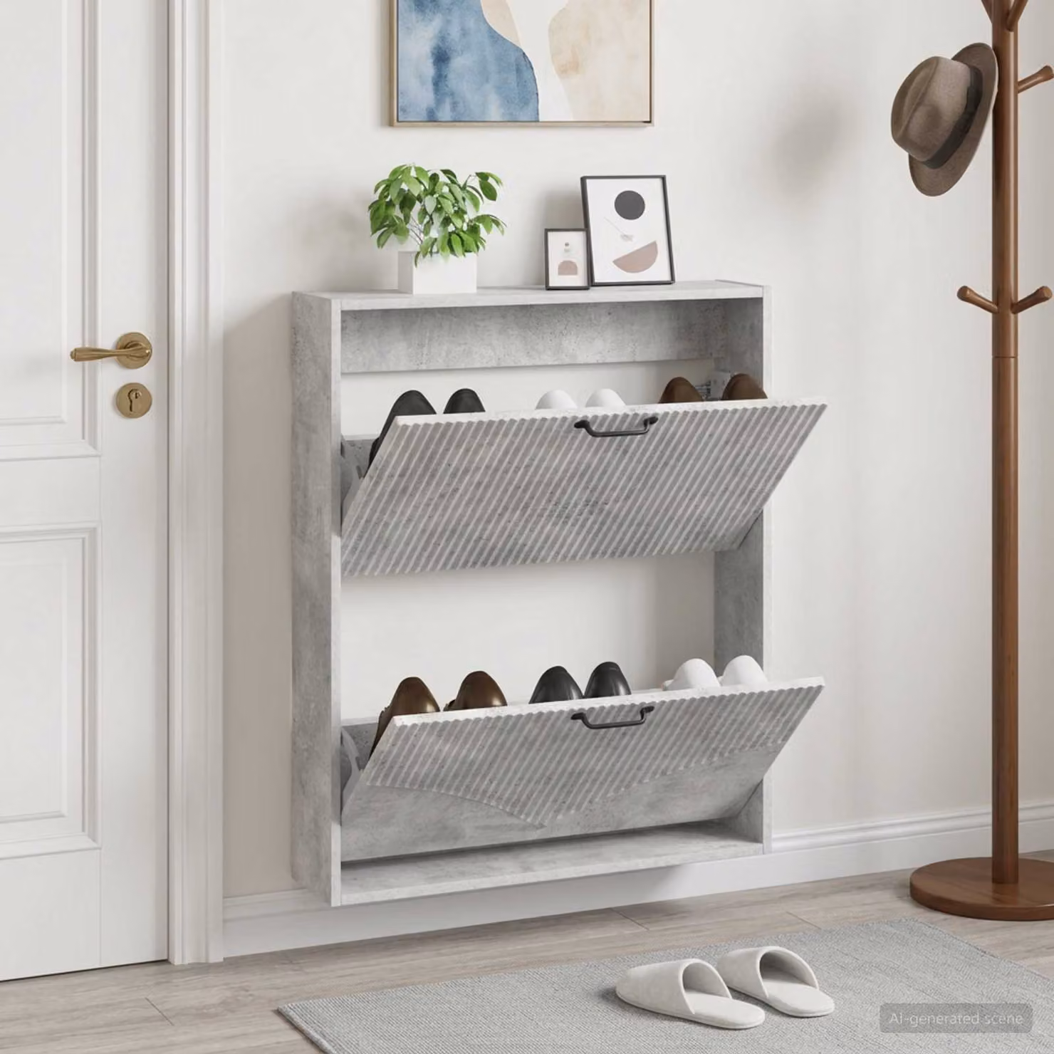 Mobiletto per scarpe da muro vidaXL HOORN moderno in MDF e metallo, L: 71 cm, P: 17 cm, H: 86 cm