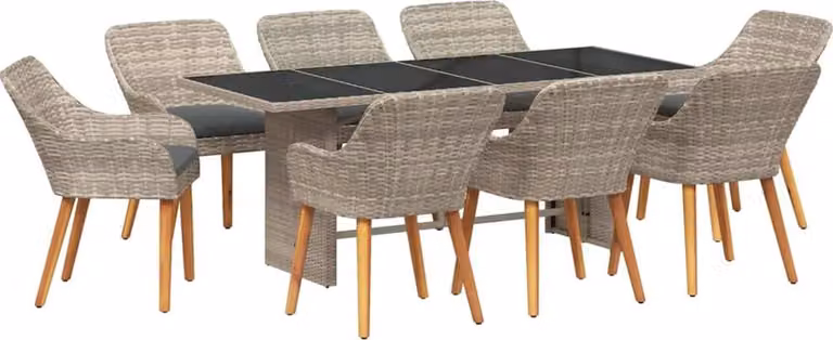 Set da Pranzo per Giardino 9 pcs Grigio chiaro polyrattan