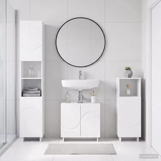 Set mobili da bagno 2 pz Bianco Lucido Legno ingegnerizzato 3433104