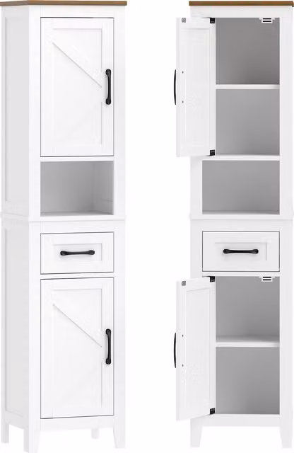 Armadio da bagno alto e stretto HOMCOM con cassetto e ripiani regolabili, bianco