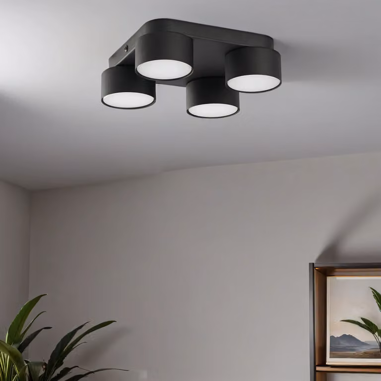 Plafoniera nera piatta a 4 luci GX53 H: 6,5 cm metallo plafoniera moderna corridoio cucina