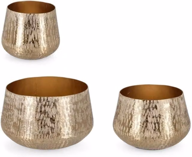 Vaso da tavolo IPERBRIKO Lathe oro in metallo con design astratto e forma rotonda, Diametro: 20 cm