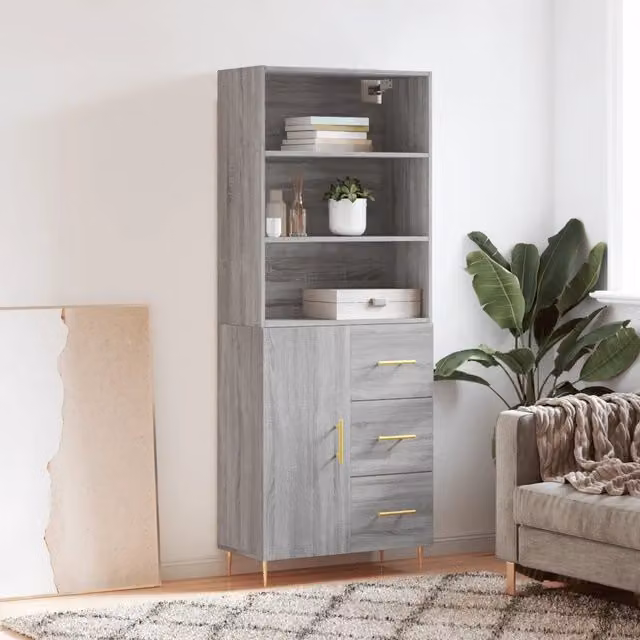 Credenza moderna vidaXL in legno e metallo, colore grigio, L: 69,5 cm, P: 34 cm, H: 180 cm