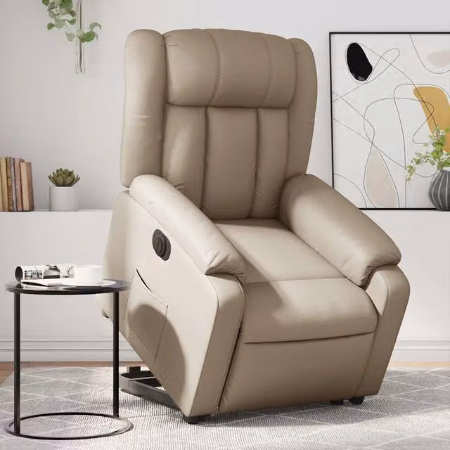 Poltrona Alzapersona Reclinante Elettrica vidaXL in Similpelle Beige con Supporto per Senior