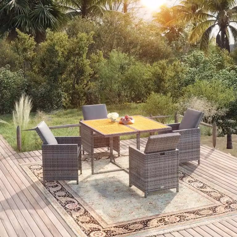Set da Pranzo da Giardino vidaXL in Polyrattan e Legno di Acacia Grigio, 5 Pezzi