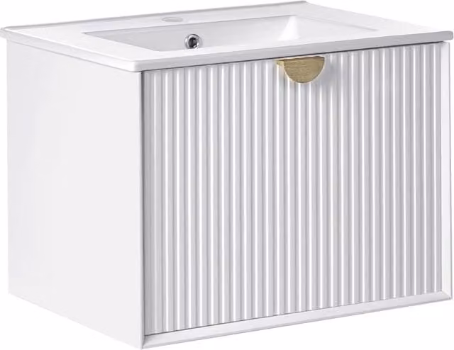 Mobiletto da parete con lavabo in legno massiccio per bagno 60 cm bianco stile moderno