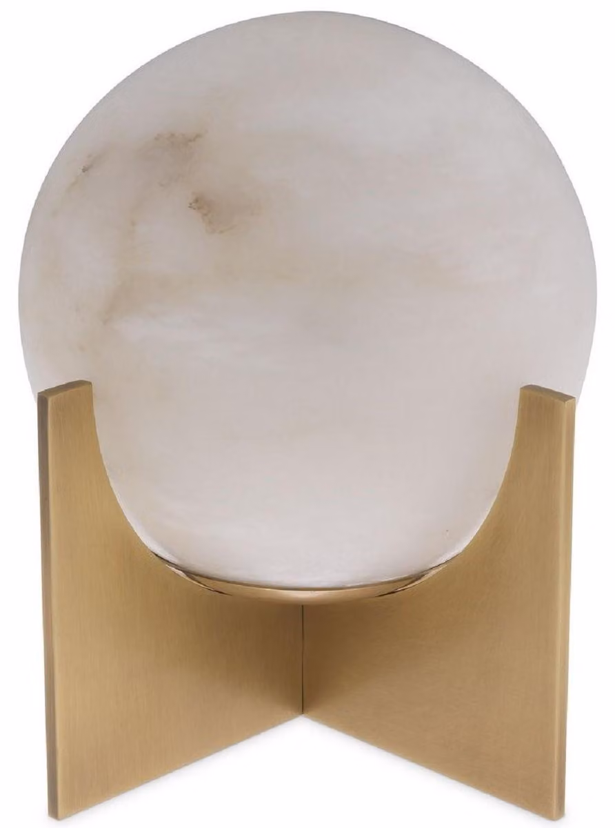 Casa Padrino lampada da tavolo in ottone antico / alabastro Ø 23 x H. 25 cm - Lampada da tavolo moderna con paralume rotondo in alabastro - Luci