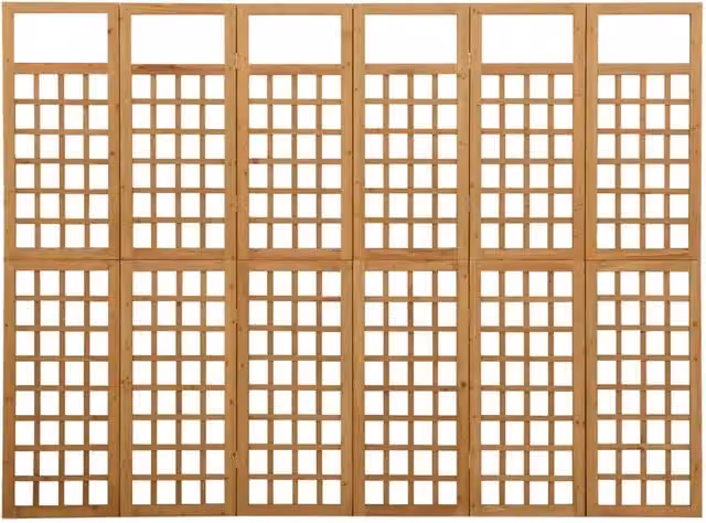 Divisorio a 6 Pannelli in Legno Massello di Abete vidaXL, Marrone, H 180 cm x L 242,5 cm