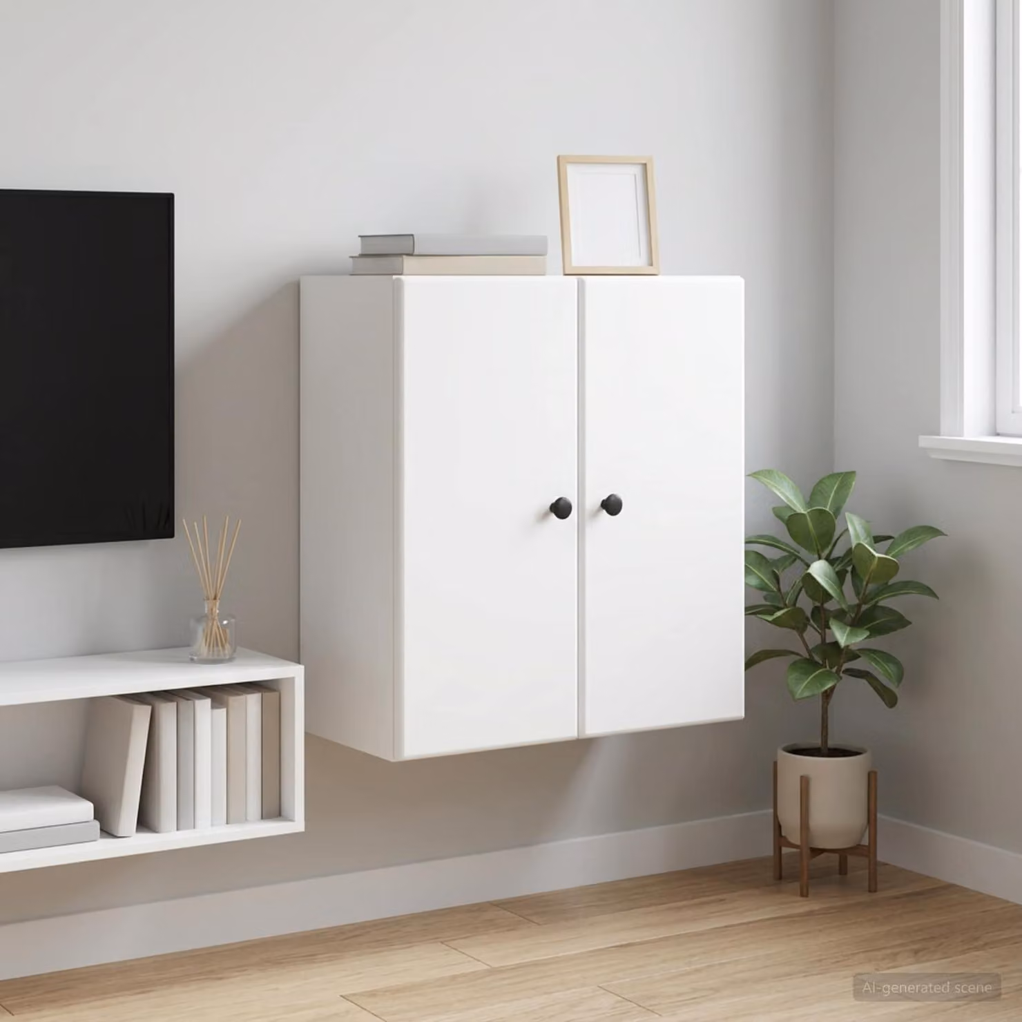 Mobiletto a muro vidaXL Bianco con ante a battente e ripiani interni, L: 59 cm, P: 31 cm, H: 60 cm