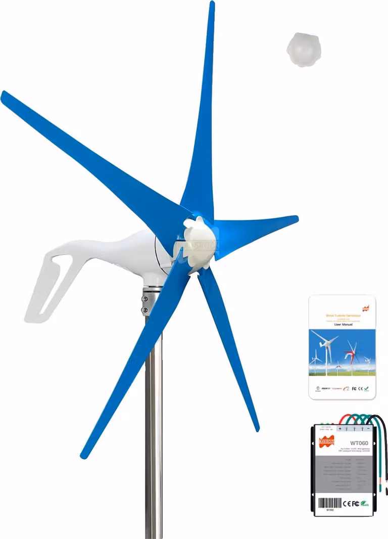 Generatore di turbine eoliche, potenza 400W, generazione efficiente di energia, blu 5 pale, 400W, 24V