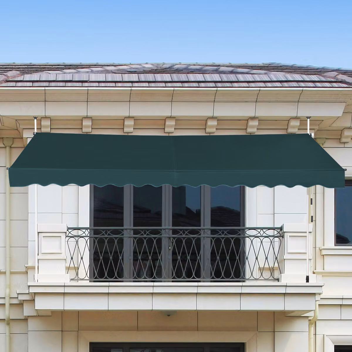 Tenda da sole retrattile e telescopica Costway in alluminio e poliestere, impermeabile e resistente ai raggi UV, colore Verde, L: 395 cm, H: 120 cm