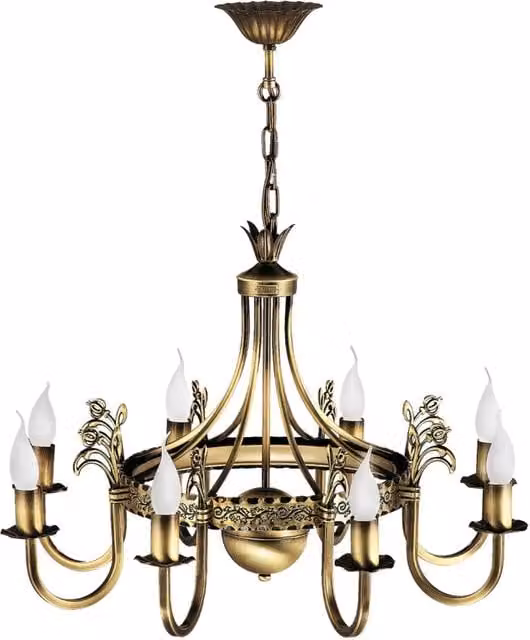 Lampadario retro KORONA Jupiter ottone 8xE14 patinato