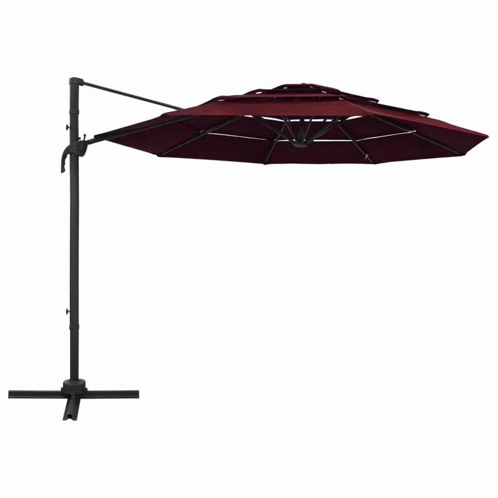 Ombrellone a Sbalzo 4 Livelli Palo in Alluminio 3x3 m Bordeaux