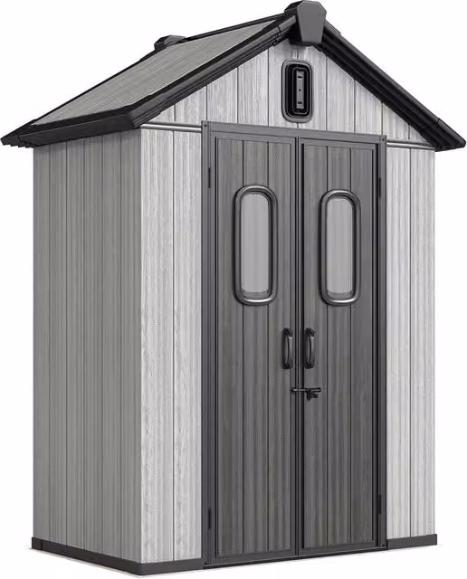 Capanno Box da Giardino 160x98x217 cm Doppie Porte Bloccabili in Plastica Grigio