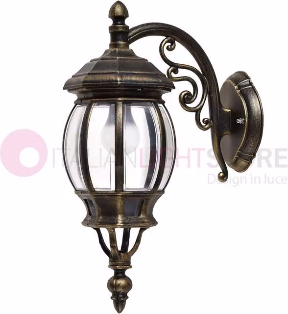 Applique ENEA Gardenlight in alluminio stile lanterna classica per esterno, Nero-Oro, H: 48 cm, L: 30 cm, P: 30 cm
