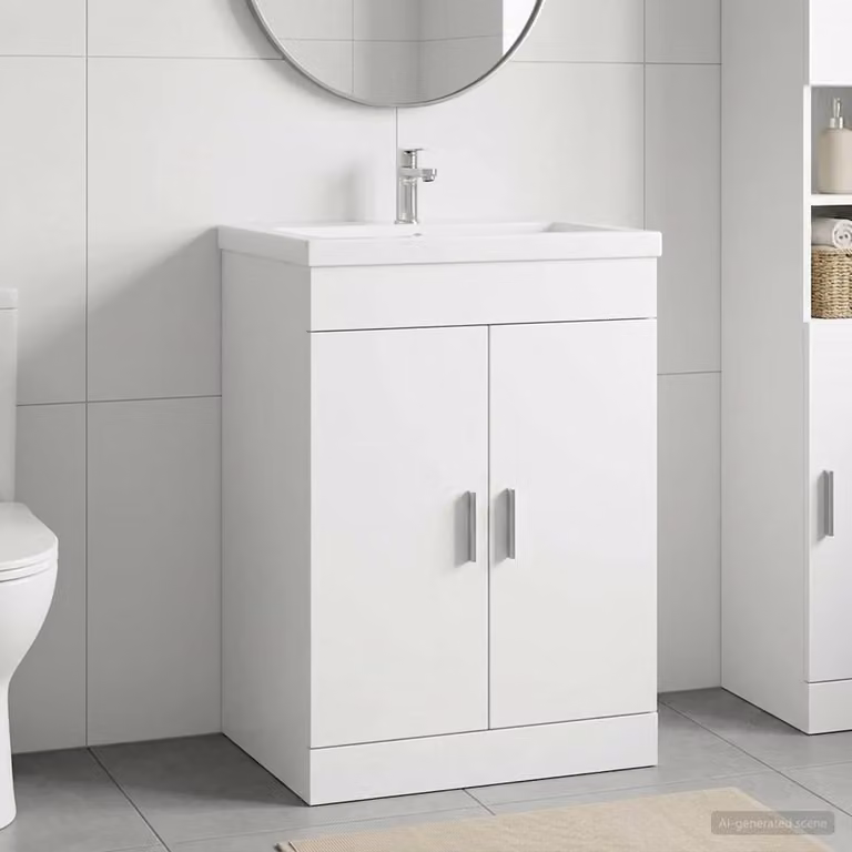 Mobiletto da bagno sotto lavabo vidaXL moderno bianco con ante a battente L 56 cm, P 37,5 cm, H 81 cm