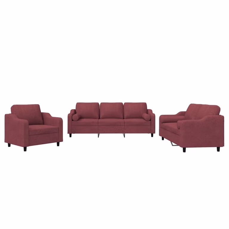 SYFAX™ Set di Divani 3 pz con Cuscini Rosso Vino in Tessuto