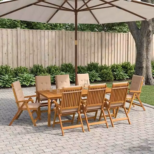 Set da pranzo da giardino vidaXL in legno di acacia marrone con 9 pezzi e cuscini rimovibili – 1