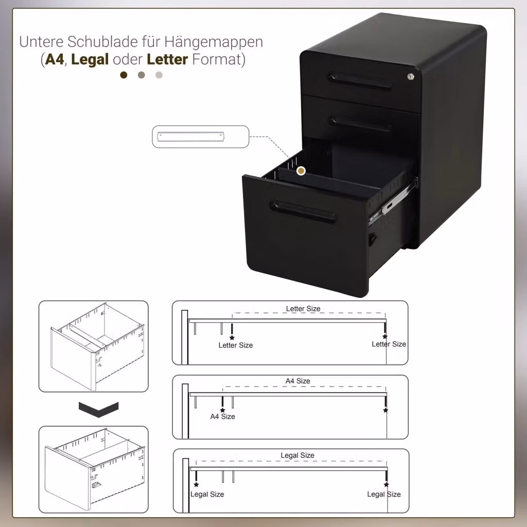 Armadio contenitore REDOM in acciaio nero con ruote e serratura L/P/H: 39 x 48 x 59 cm – 2