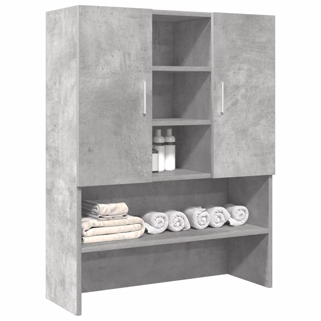 Mobile per lavatrice vidaXL in MDF grigio, con ante a battente e ripiani interni, L: 70,5 cm, P: 25,5 cm, H: 90 cm