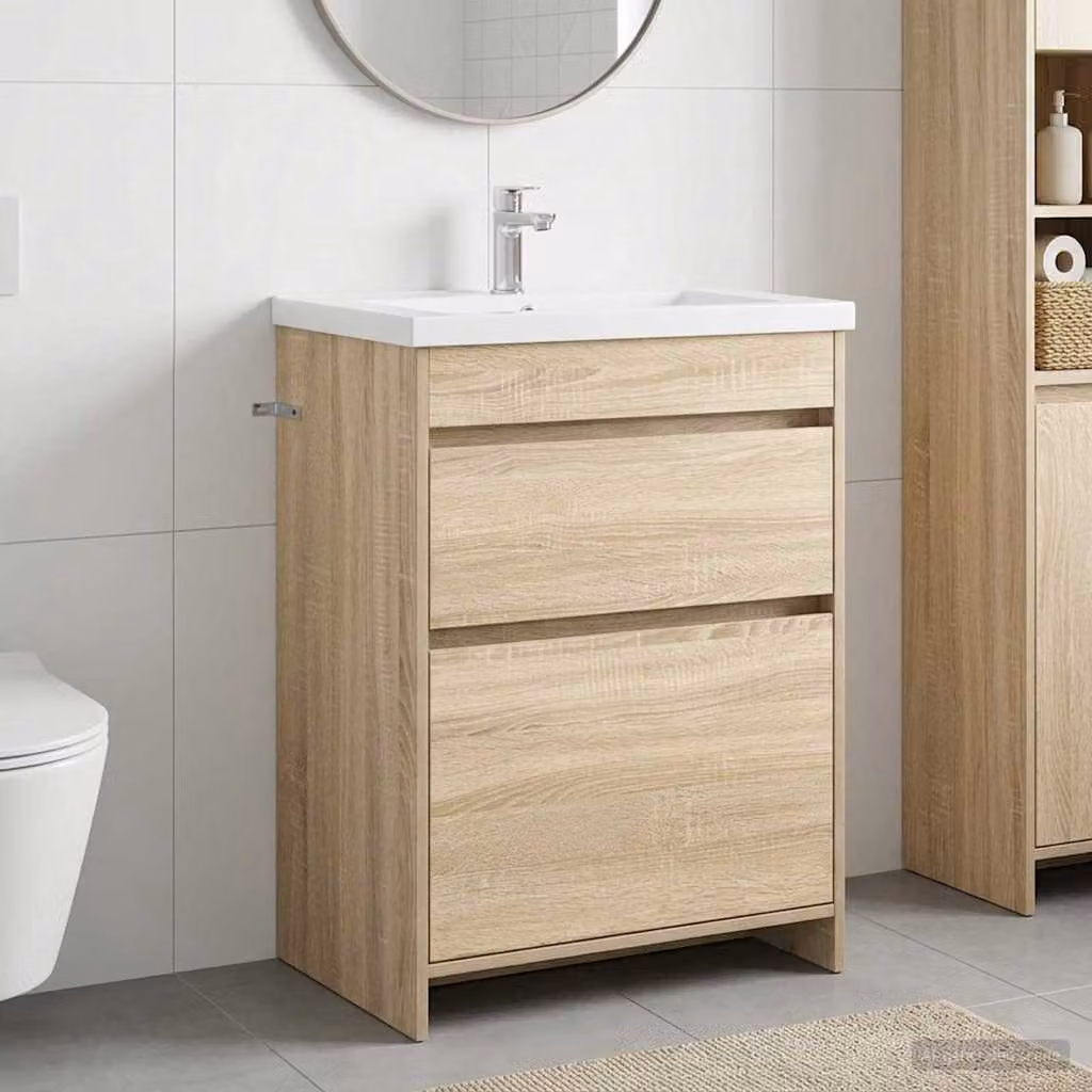 Mobiletto da Bagno Sotto Lavabo vidaXL Moderno in Rovere Sonoma, L 56 cm x P 37,5 cm x H 81 cm
