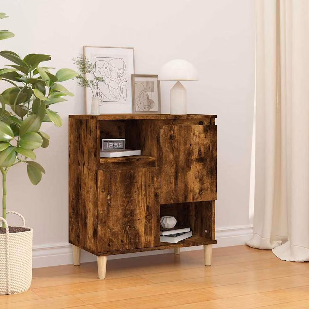Credenza moderna vidaXL in legno multistrato e MDF color rovere fumo, L: 60 cm, P: 35 cm, H: 70 cm