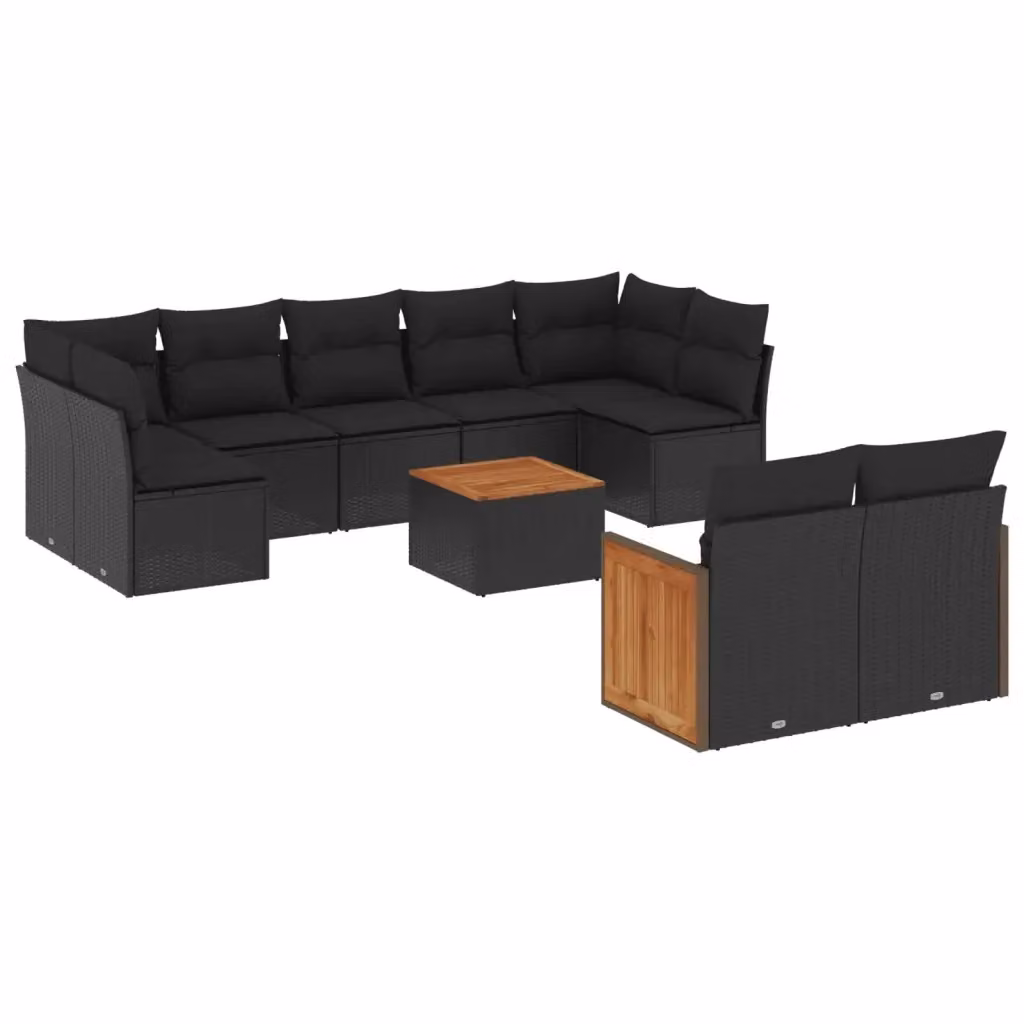 Set di Divani da Giardino vidaXL 10 Pezzi in Polyrattan Nero con Cuscini e Tavolino da Esterno a Forma di L – 2